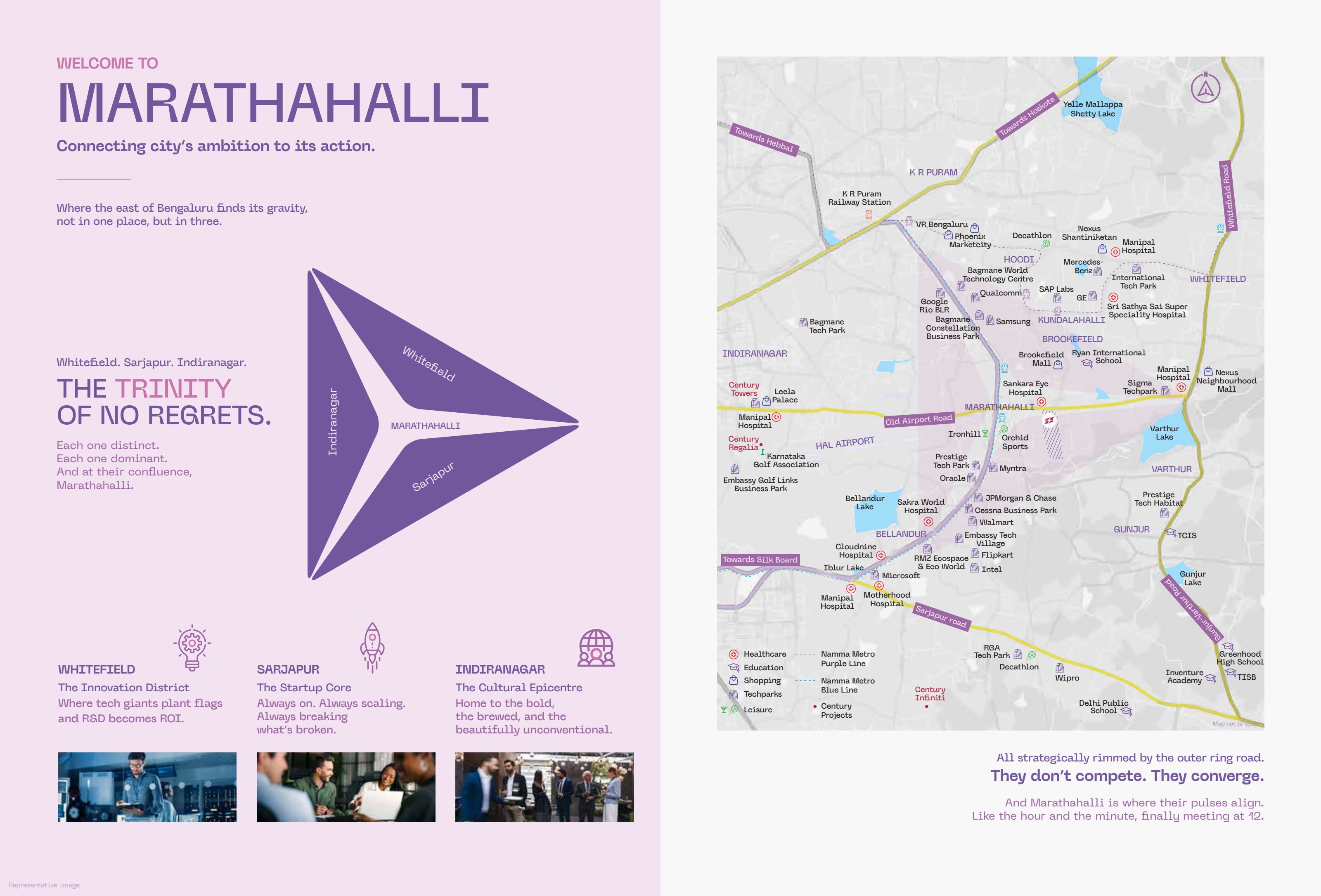Locality map of Marathahalli showing Whitefield, Sarjapur and Indiranagar, the Outer Ring Road, tech parks, schools and hospitals around Codename Fast Forward